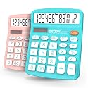 CATIGA Desktop Calculator, 12 Digit Large LCD Display, Dual Power, Sensitive Big Button, Standard Function Calculators for Office, School and Business, CD-2786 2 Pack, Light Blue&Pink