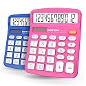 CATIGA Desktop Calculator, 12 Digit Large LCD Display, Dual Power, Sensitive Big Button, Standard Function Calculators for Office, School and Business, CD-2786 2 Pack, Blue & Pink