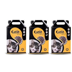 catlit natural organic pine wood cat litter - 5kg pack of 3  natural biodegradable  low dust for multiple cats  anti-bacterial litter for cats  chemical free ultra absorption litter