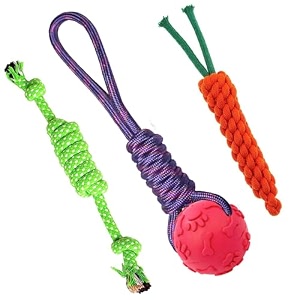 cature care by nature dog rope toy with ball durable interactive chew amp tug toy for puppies and dogs fetch training exercise and playtime pack 3 color may vary