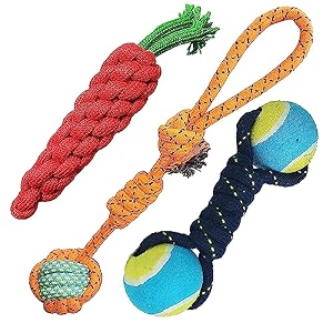 cature care by nature dog rope toy with tennis balls durable cotton chew tug toy for puppies amp dogs interactive fetch tug of war training amp exercise play toy pack of 3 color may vary