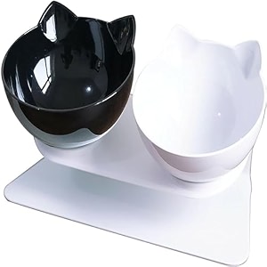 cature care by nature plastic cat bowls elevated cat food water bowls set15 tilted raised cat bowlsanti vomiting cat dish pet feeder bowls with stand for indoor cats amp dogs white 27x14x14 cm