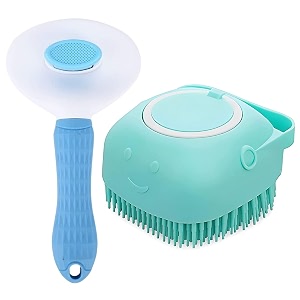 cature care by nature cature pet grooming combo pet slicker brush and bath brush cleaning and shower bathing for dogs and catspack of 2 multicolor