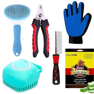 cature care by nature pet grooming kit slicker brush  pet grooming glove  dog comb  pet glove wipes  dog bath brush  pet grooming nail cutter multicolor pack of 6