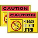 Caution Do Not Litter Sign Sticker – 20.5 x 14.5 CM | Pack of 2 | Waterproof Sign Board with Pre-Drilled Holes | Peel &amp; Stick or Screw Fix | Memory Merchant (Do Not Litter, Medium -20.5 x 14.5 CM)