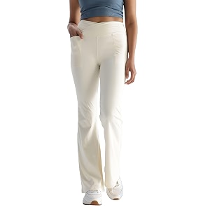 cava petite hourglass flared leggings for women  v waistband anti camel toe design petite fit flared bottoms deep pockets sculpting stretch fabric
