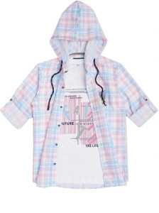 CAVIO Boys Checkered Casual Pink Shirt