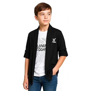 CAVIO Boys Solid Open-Front Shrug with T-Shirt