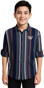 CAVIO Boys Striped Casual Brown Shirt