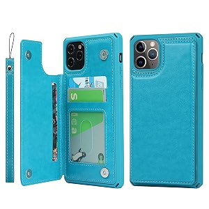 cavor iphone 11 pro max case wallet card holder case card slots with lanyard pu leather flip shockproof cover for iphone 11 pro max - macaron blue