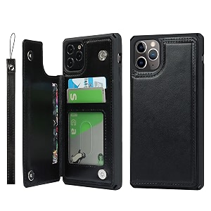 cavor iphone 11 pro max case wallet card holder case card slots with lanyard pu leather flip shockproof cover for iphone 11 pro max - macaron black