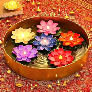 CAVY LED Lotus Floating Diya Candles for
