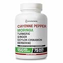 Cayenne Pepper Moringa Turmeric Ginger Capsules, 150 Pills, Extra Strength, Non-GMO & Gluten Free, Pure Berberine HCL and Ceylon Cinnamon Extract Powder