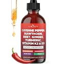 Cayenne Pepper Supplement Liquid Drops + Hawthorn Berry, Vitamin D3 K2 Beet Root Powder, Ceylon Cinnamon, Turmeric Curcumin, Organic Panax Ginseng - 2oz