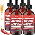 Cayenne Pepper Supplement Liquid Drops + Hawthorn Berry, Vitamin D3 K2 Beet Root Powder, Ceylon Cinnamon, Turmeric Curcumin, Organic Panax Ginseng - 8oz