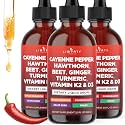 Cayenne Pepper Supplement Liquid Drops + Hawthorn Berry, Vitamin D3 K2 Beet Root Powder, Ceylon Cinnamon, Turmeric Curcumin, Organic Panax Ginseng - 6oz