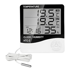 cbk digital hygrometer thermometer humidity meter with clock lcd display with 1year warranty htc2