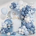 CboDeco Dusty Blue Balloon Garland Arch Kit 140PCS Light Blue White Clear Balloons in 18 12 10 5 Inch for Baby Shower Gender Reveal Bridal Shower Wedding Birthday Party Decorations