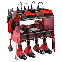 CCCEI Set Power Tool Organizer Wall Mount with Charging Station. Garage 8 Drills Storage Shelf Hooks,Screwdriver,Drill Bit Heavy Duty Rack,Tool Battery Holder Built in Outlet Strip.,A_Red