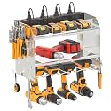 CCCEI Modular Power Tool Organizer Wall Mount with Charging Station. Garage Drill Storage Shelf with Hooks, Heavy Duty Rack, Tool Battery Holder Built in 8 Outlet. Gift for Men. Silver, 1 Pack.