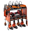 CCCEI Modular Power Tool Organizer Wall Mount with Charging Station. Garage Drill Storage Shelf with Hooks, Heavy Duty Rack, Tool Battery Holder Built in 8 Outlet. Gift for Men. Orange, 2 Pack.
