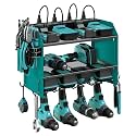 CCCEI Modular Power Tool Organizer Wall Mount with Charging Station. Garage Drill Storage Shelf with Hooks, Heavy Duty Rack, Tool Battery Holder Built in 8 Outlet. Gift for Men. Navy Blue, 2 Pack.