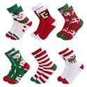 CCINEE 6 Pairs Fuzzy Christmas Socks, Fluffy Holiday Socks for Stocking Stuffers Non Slip Christmas Sleeping Socks for Women Kids Featival Gifts