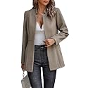 CCTOO Women's Coat Casual Open Front Blazer Long Sleeve Stand Collar Solid Trench Business Work Office Jacket Outwear