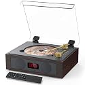 CD Player with Built-in Speakers Bluetooth Retro Portable CD Players for Home Music Player with Remote Control Headphone Jack (Walnut Brown with LCD Screen)
