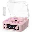 CD Player with Built-in Speakers Portable Bluetooth Input&Output Desktop CD Players for Home with Screen Display, Ambient Lighting, FM Radio, White Noise Mode, Remote Control, USB Type-c (Pink)