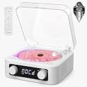 CD Player with Built-in Speakers Portable Bluetooth Input&amp;Output Desktop CD Players for Home with Screen Display, Ambient Lighting, FM Radio, White Noise Mode, Remote Control, USB Type-c (White)