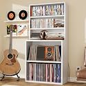 CD Storage Rack, 5-Tier DVD Organizer Shelf with Record Player Stand, Media Cabinet for CDs, DVDs, Albums, Books & Games, Vinyl Record Holder & CD Tower for Living Room, Music Room (White)