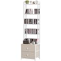 CD Storage Rack with Drawer, 5-Tier DVD Organizer Shelf w/Adjustable Book Stoppers, Media Storage Rack for CD/DVD, Books &amp; Games, Ideal for Living Room &amp; Home Office – 15.7x11.8x56.5Inches