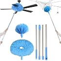 Ceiling Fan Cleaner Duster & Cobweb Duster with Extension Pole 15" -100" Reusable Microfiber Ceiling Fan Blade Cleaner Removable Duster (Blue) for Cleaning High Ceiling Fan Interior Roof Spider Web