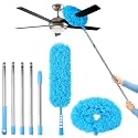 Ceiling Fan Cleaner Duster Reusable Microfiber Removable Duster with Extension Pole Adjusts 12 to 71 Inch for Cleaning Walls Bookshelves Furniture Door Window Top (Blue)