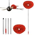 Ceiling Fan Cleaner Duster Reusable Microfiber Ceiling Fan Blade Cleaner Removable Duster with Extension Pole Adjusts 13 to 49.7 Inch for Cleaning Walls Bookshelves Furniture Door Window Top (Red)