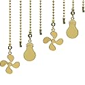 Ceiling Fan Pull Chain Set - 4 Piece Bulb and Fan Pattern Extension Pendant, 12 Inch Extender With Ball Connector (Brass)