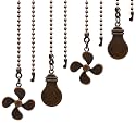 Ceiling Fan Pull Chain Set, 4 Pieces Bulb and Fan Pattern Pull Chain Extension Fan Pull Chain Pendant 12 Inch Ceiling Fan Chain Extender with Ball Fan Chains Connector (Red Bronze)
