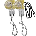 Ceiling Fan Switch Zing Ear ZE-109 Two-Wire Light Switch with Pull Cords for Ceiling Light Fans Lamps and Wall Lights Pull Chain Switch Control Replacement On-Off,2 Pcs (Nickel)
