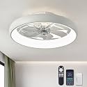 LUDOMIDE Ceiling Fans with Lights and Remote, 20'' Low Profile Flush Mount, 6 Wind Speeds, Modern Dimmable LED Ceiling Fan, Smart Ceiling Fan for Bedroom, Kids Room (White)