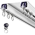 Ceiling Mounted Double Curtain Track, Silent Heavy-Duty Aluminum Room Divider Rails Bedroom/Living/Window/Hotel Drop Ceiling Curtains Tracks Easy Install（White, 2.4m(7.9ft) ）