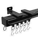 Ceiling Wall Mounted Curtain Track Black 9FT with Hook Curtain Track Rods for Divider Living Room Bedroom Office Wardrobe