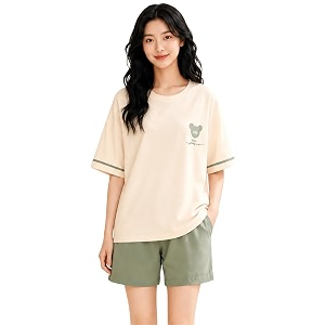 Celary Korean Womens Pyjama SetCute Printed T-Shirt
