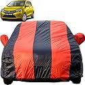 Celerio Dustproof Car Cover with Mirror Pockets, Red Blue Stripes, Taffeta Polyster,Triple Stitched, Compatible with Maruti Celerio Car Cover (2014 to 2017), Car Accessories