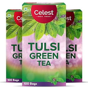 celest tulsi green tea 100 bags  tulsi green tea 100 bags  pack of 3  total 300 teabags