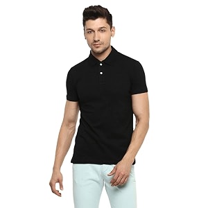 Celio Black Solid Polo T-Shirt