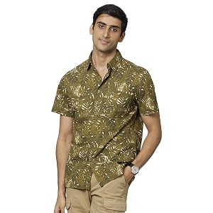 Celio Printed Green Short Sleeves Shirts