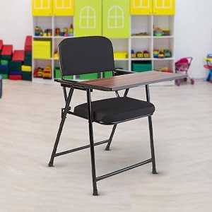cellbell c62 folding study chair with cushion and adjustable writing pad for all age for work from home study tutorial college school classroom home office educational centre black