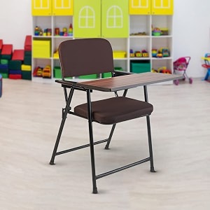 cellbell c62 foldable study chair with cushion seat back support amp adjustable writing pad  portable student chair for study online classes tuition classroom office amp work from home brown