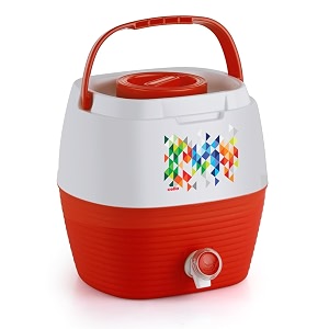 cello breeza pastic insulated water jug  wide mouth for cleaning  leak proof jug  easy to carry  ideal for travel picnic homes offices shops and clinics  14 litres red